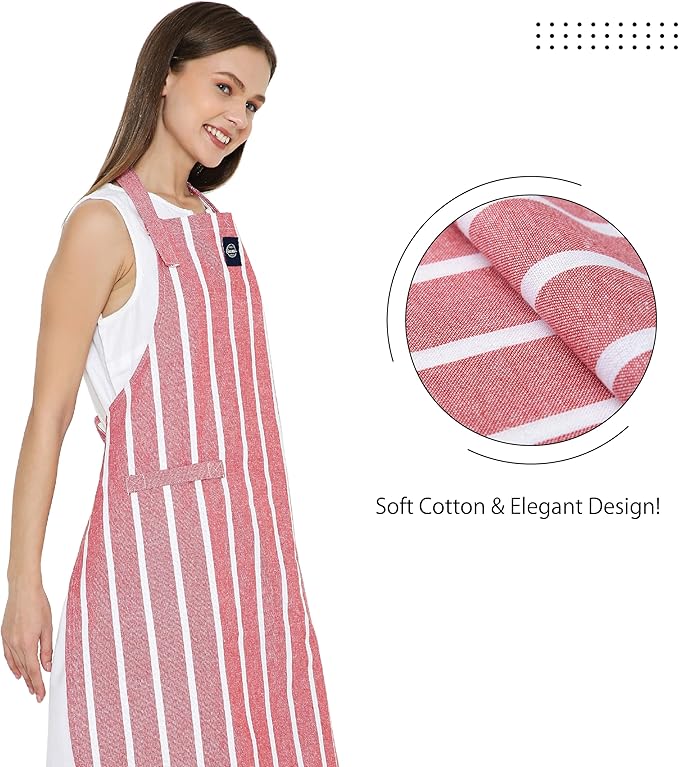 Encasa XO Cotton Kitchen Aprons for Women & Men with Pocket & Towel Loop, Adjustable Neck & Back Strap for Cooking, Baking