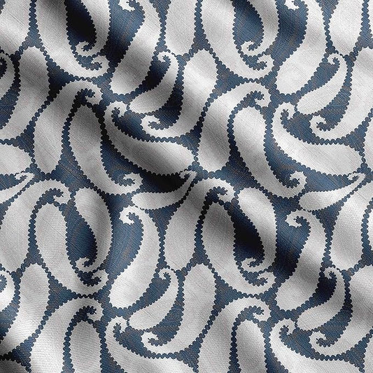 Soimoi Silky Satin Fabric Material, 1 Yard - 42" Inch Width, Blue - Asian Print - Soft Shiny Fabric for Dress, Pillowcases, Pajamas, Evening Dress, DIY