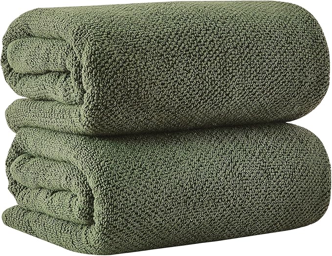 Great Bay Home 100% Cotton Oversized 2 Pack 68x35 Extra Large Towel Set - Absorbent, Quick-Drying, Durable Oversized Bath Sheets for Bathroom Décor (Forest Green)