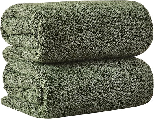 Great Bay Home 100% Cotton Oversized 2 Pack 68x35 Extra Large Towel Set - Absorbent, Quick-Drying, Durable Oversized Bath Sheets for Bathroom Décor (Forest Green)