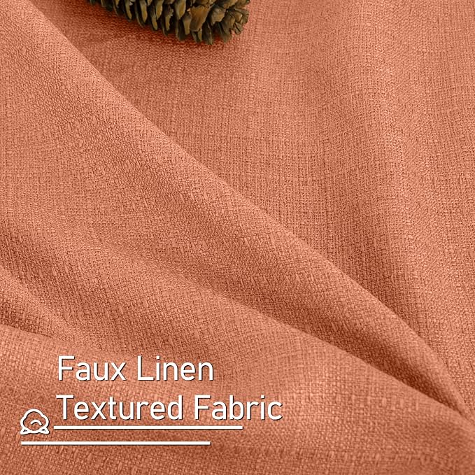 LAMIT Terracotta Linen Curtains 63 Inch Long 2 Panels for Bedroom, Grommet Light Reducing Linen Curtains Boho Thermal Insulated Autumn Decor Drapes for Living Room, Set of 2 Panels, 52 x 63 inch