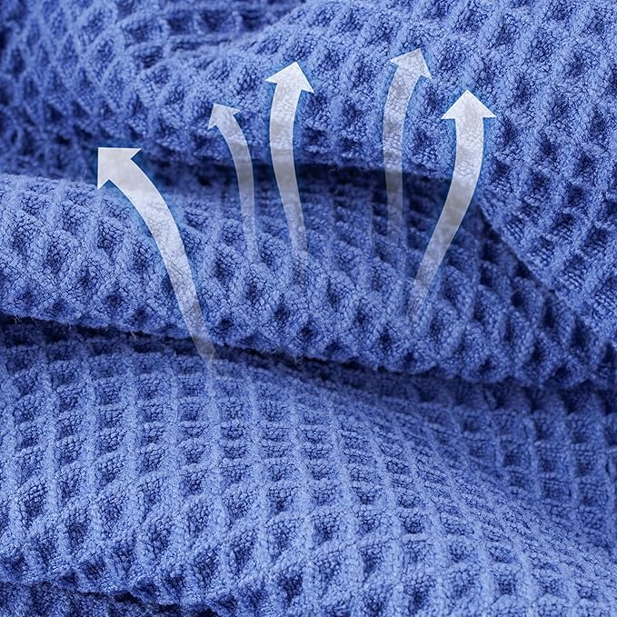 MICROFI New Microfiber Waffle Bath Towels, 2 Pieces, Soft, Absorbent, Fast Drying, Lint Free 430 GSM (Dark Blue)