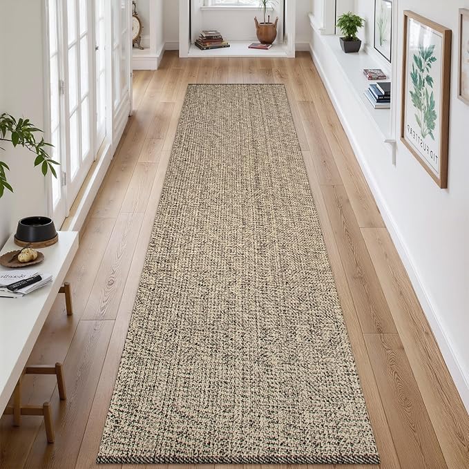 LEEVAN Hallway Runner Rug 12 ft, Cotton Woven Washable Runners Rug, Natural Braided Low Pile Kitchen Runner Rugs, Modern Bathroom Rugs Long Front Door Floor Carpet for Classroom