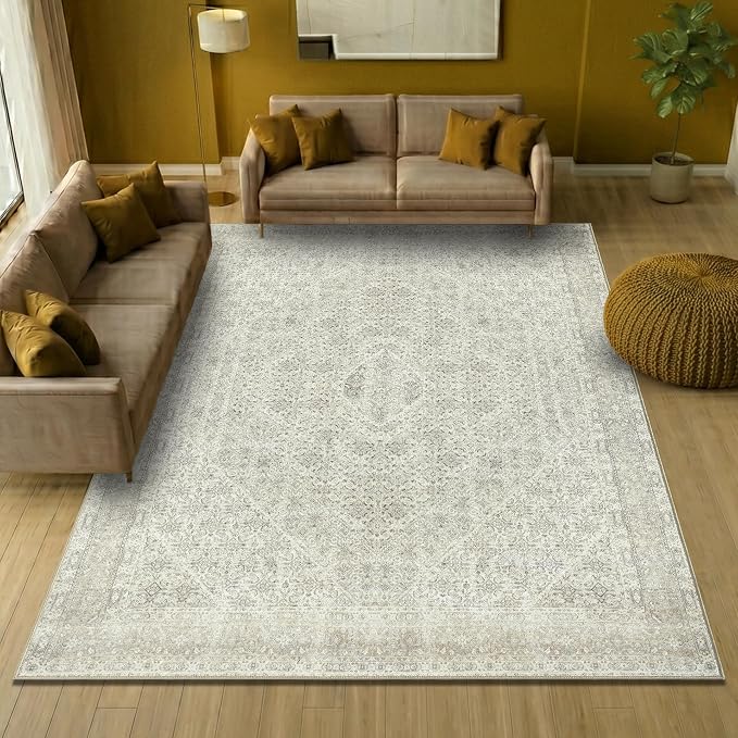 Keen Home Design 9x12 Rug - Machine Washable Area Rug with Non-Slip Backing, Ideal for Living Room, Dining Room, Bedroom - Vintage, Easy Clean, Durable, Low Pile Rug - (9' x 12')