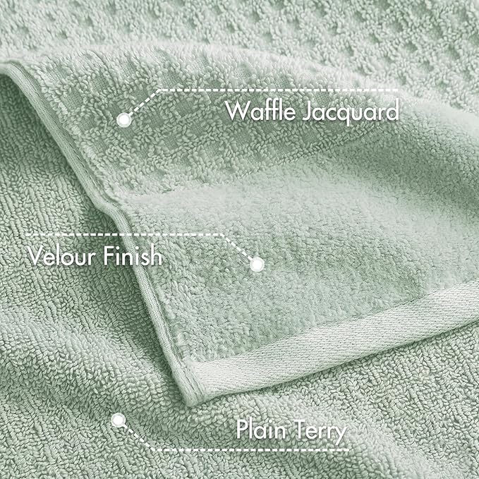 Madison Park Spa Waffle 100% Cotton Luxurious Towel Set, Premium Texture Waffle Weave, Highly Absorbent, Quick Dry, Hotel & Spa Quality Wash Clothes for Bathroom, Assorted Sizes, Seafoam 6 Piece