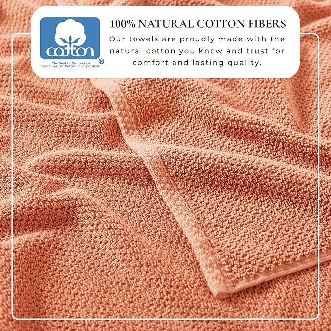 Great Bay Home 100% Cotton 12-Pack 13x13 Wash Cloth - Absorbent, Quick-Drying, Durable Face Towels for Bathroom Decor - Low-Twist, Two-Ply Fibers (Dusty Rose)