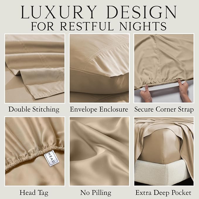 KARISSA MAE Pure Viscose from Bamboo Queen Size Pillowcase Set | 100% FSC Certified | Luxuriously Soft | Cooling | [Wheat]