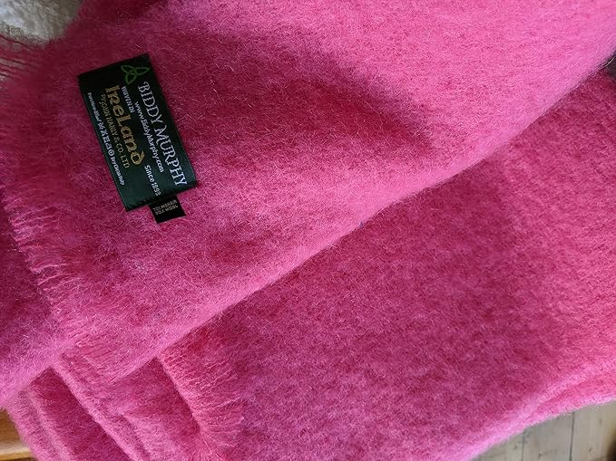Biddy Murphy Ultra Soft Irish Mohair & Wool Throw Blanket, Made in Ireland, 54"x72", Solid Pink