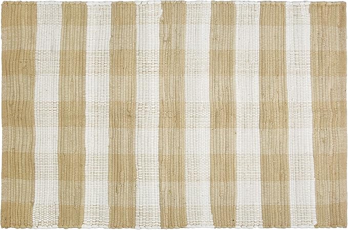 GLAMBURG Cotton Buffalo Check Plaid Washable, Handwoven Checkered Welcome Door Mat 18x30 for Kitchen Bathroom Outdoor Porch Laundry Living Room, Farmhouse Reversible Rag Rug Beige Natural