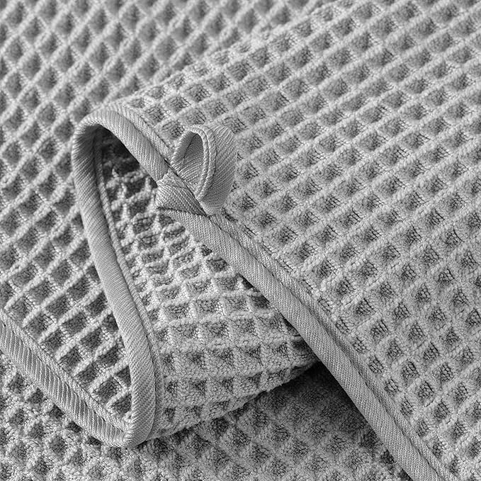 MICROFI New Microfiber Waffle Bath Towels, 2 Pieces, Soft, Absorbent, Fast Drying, Lint Free 430 GSM (Silver Striped)