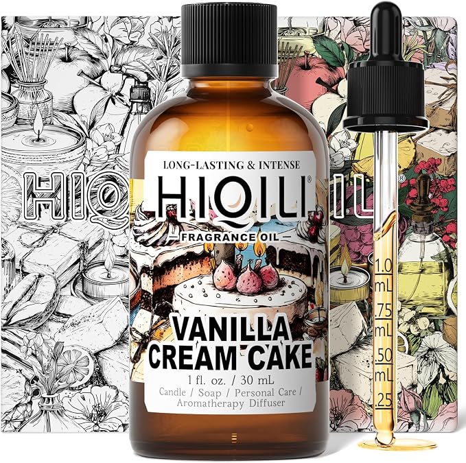 HIQILI Vanilla Cream Cake Fragrance Oil for Soap Making, Add to Dryer Balls | Perfect for Aromatic Air Freshener Spray & Home Diffusers Use, Premium Grade - 1 Fl Oz
