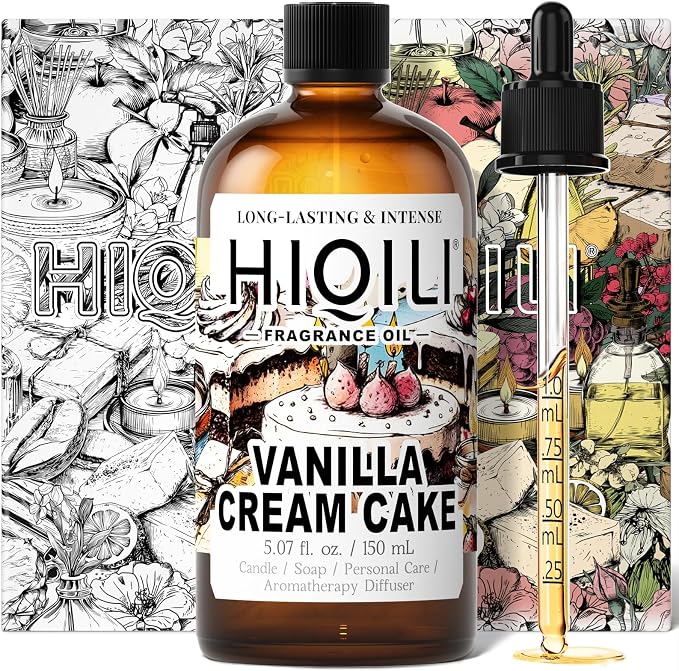HIQILI Vanilla Cream Cake Fragrance Oil for Soap Making, Add to Dryer Balls | Perfect for Aromatic Air Freshener Spray & Home Diffusers Use, Premium Grade - 5.07 Fl Oz / 150 ML
