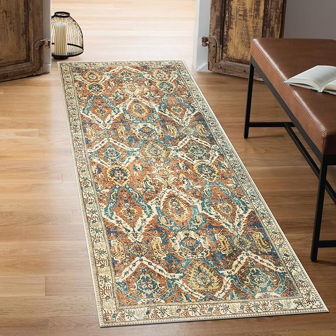 Keen Home Design 30"x120" Rug - Machine Washable Runner with Non-Slip Backing, Ideal for Hallway, Entryway, Kitchen, Laundry Room - Vintage, Easy Clean, Durable, Low Pile Rug - (2'6" x 10')