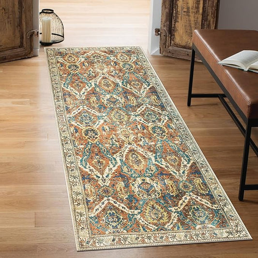 Keen Home Design 30"x120" Rug - Machine Washable Runner with Non-Slip Backing, Ideal for Hallway, Entryway, Kitchen, Laundry Room - Vintage, Easy Clean, Durable, Low Pile Rug - (2'6" x 10')