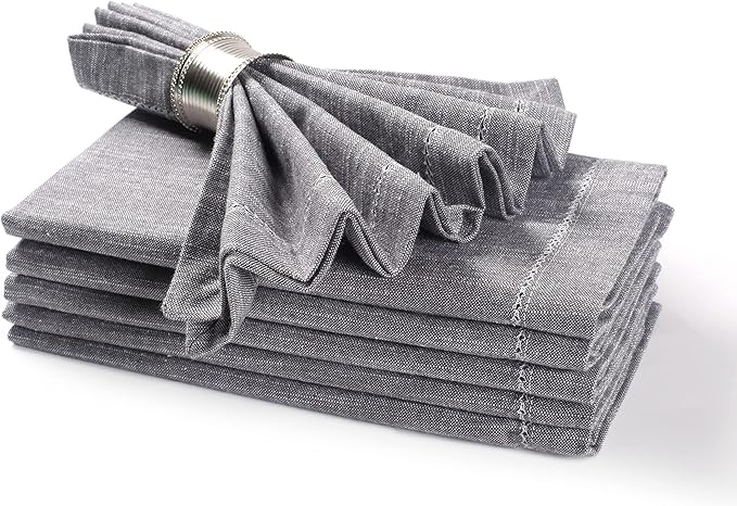 Cotton Textured Cloth Dinner Napkins Set of 6 (20X20 Inch - Charcoal Grey) 100% Cotton Everyday Use Premium Quality Over Sized Cloth Napkins with Mitered Corners Ultra Soft Durable Hotel Quality