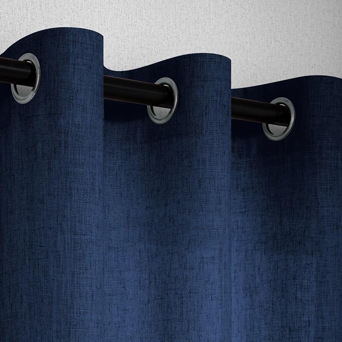 Navy Blue Linen Curtains 100 inches Long for Bedroom Grommet Eyelet Light Filtering Privacy Sheer Blue Curtains Boho Farmhouse Nautical Decor Indigo Blue Cotton Textured Draperies 2 Panel Floor Length