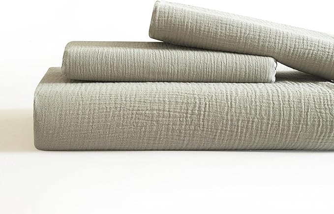 SE SOFTEXLY Muslin Duvet Cover Queen Size, 100% Washed Cotton Duvet Cover Set, Ultra Soft Comforter Cover Linen Like, 3 Pieces Minimalist Gauze Duvet Cover with 2 Pillowcases, 80"x90", Smoky-Green