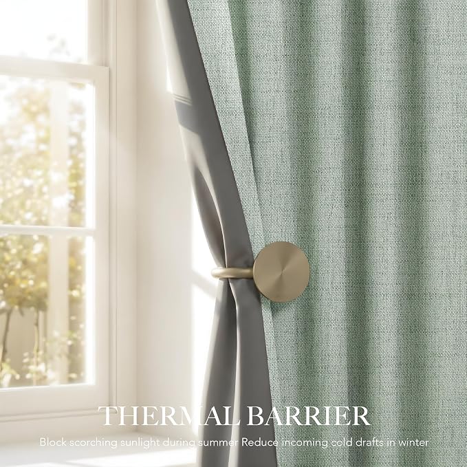 RYB HOME Sage Green 100% Blackout Curtains 90 inches Long, Thermal Insulated Linen Texture Drapes for Bedroom/Living Room, Elegant Farmhouse Curtains Back Tab&Rod Pocket, W52xL90, 2 Panels