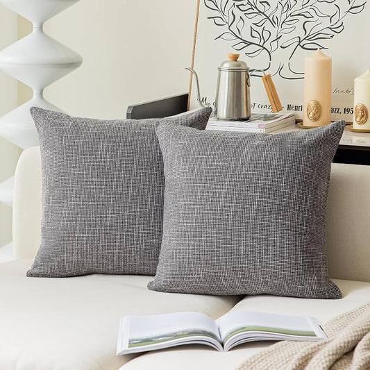 Kevin Textile Star Linen Soft Pillow Covers, Square Decorative Throw Cushion Case, Farmhouse Pillowcase for Couch Sofa, 20” x 20”(50x50cm), 2 Pcs, Dark Grey