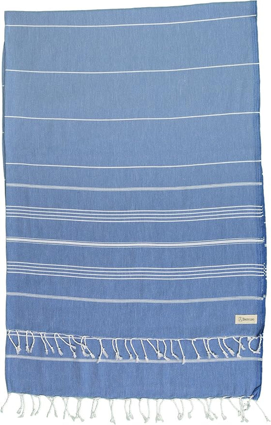 Bersuse Towels Anatolia XL Beach Blanket Throw Blanket Turkish Towel 100% Cotton Extra-Large Quick-Dry Lightweight Premium Peshtemal Towel - 61x82 Inches, Grey Blue (Set of 3)