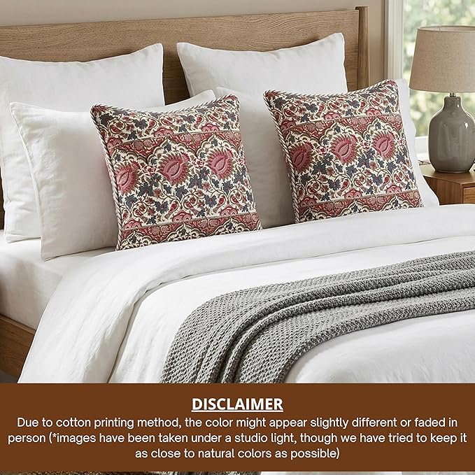 ATOSII Block Print Throw Pillow Covers, 20 X 20 - Set of 2, Decorative Couch Pillows for Living Room Bed Sofa, 100% Cotton Canvas Pillow Case for Home Decor & Outdoors, Preppy Throws - Bella