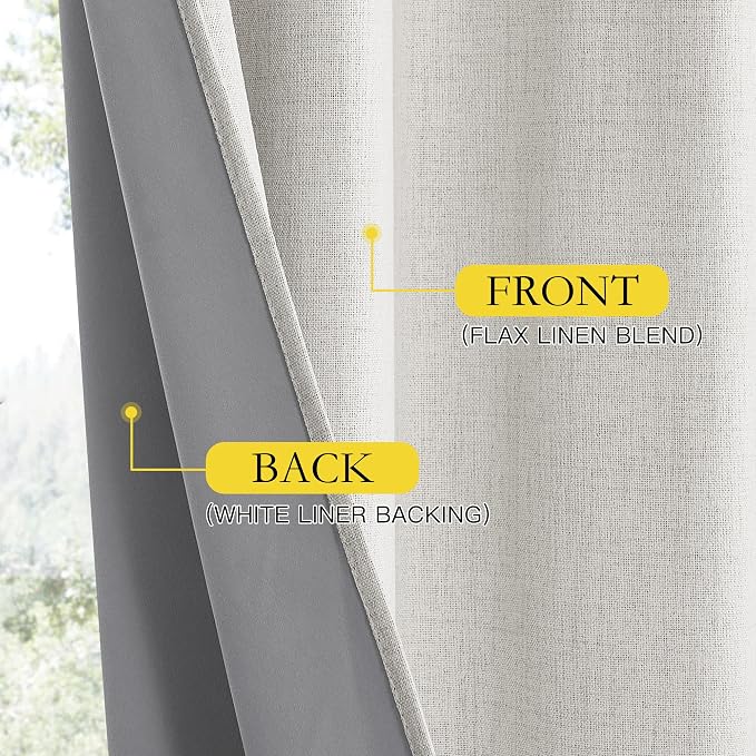 NICETOWN 100% Blackout Nursery Curtains, Thermal Insulated & Noise Reducing Draperies with Grey Liner, Linen Blend Short Drapes for Kids Room, Cafe Bar (52" W by 68" L, 2 Panels, Alabaster Gray)