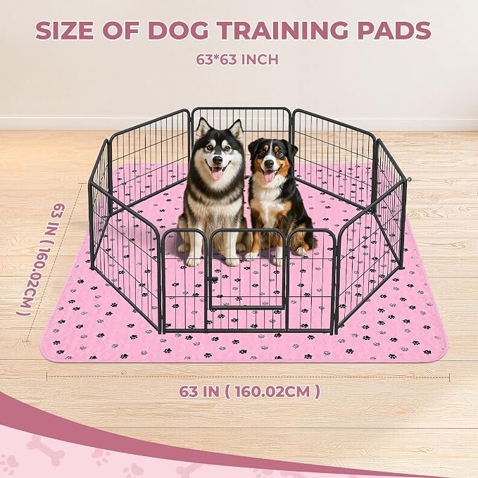 Fostanfly Washable Pee Pads for Dogs, 2 Pack 63"x63" Training Pads, Pink | Machine Washable & Reusable pee pads, Strong Absorbency, Leak-Proof & Waterproof, Non-Slip, Playpen, Dog Whelping, Crate