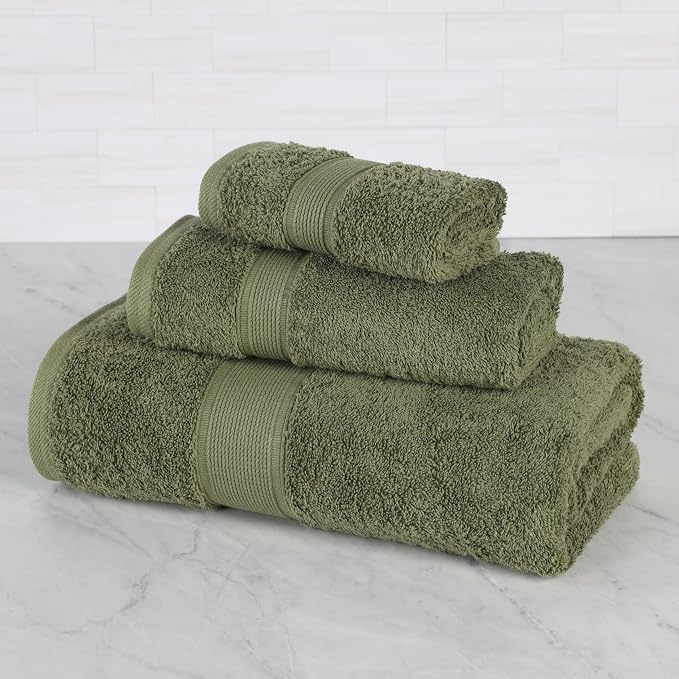 Superior 100% Organic Cotton 3-Piece Towel Set, 1 Bath Towel, 1 Hand Towel, 1 Face Towel/Washcloth, Daily Use, Bathroom, Guest Bath, Absorbent, Home Essentials, Oregon Collection, Forest Green