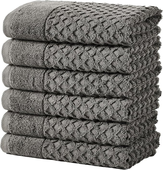 Great Bay Home Hand Towels - 100% Cotton 6 Pack 26x16 Hand Towel Set - Absorbent, Durable, Quick-Dry Towels for Bathroom (Dark Grey)