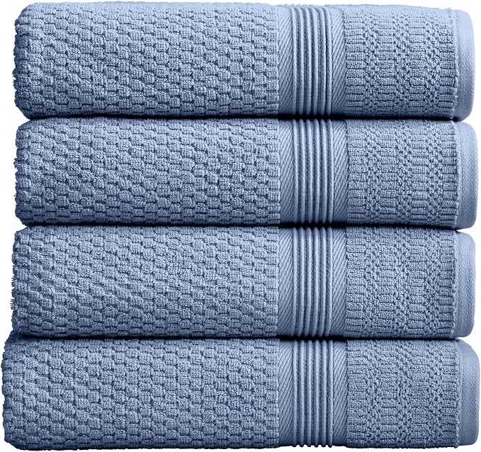 Market & Place 100% Cotton Waffle Weave Bath Towels Set of 4 – Soft, Quick-Dry, Lightweight, Textured Bathroom Towels – Country Blue | Zoey Collection