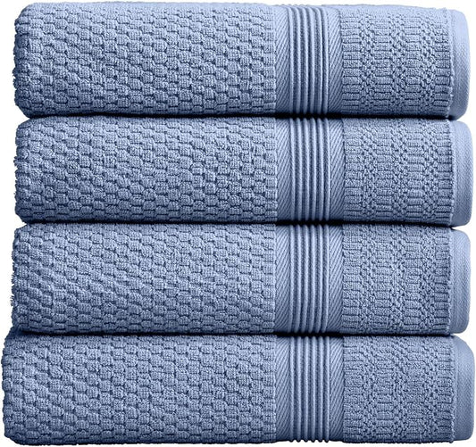 Market & Place 100% Cotton Waffle Weave Bath Towels Set of 4 – Soft, Quick-Dry, Lightweight, Textured Bathroom Towels – Country Blue | Zoey Collection