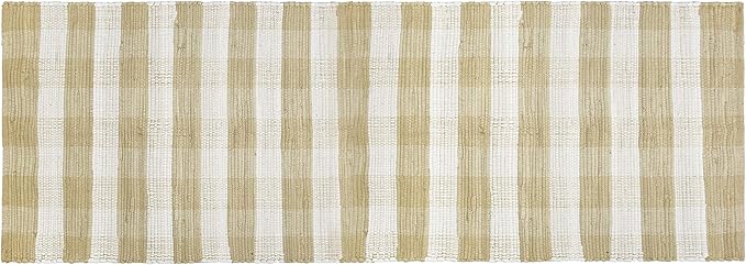 GLAMBURG Cotton Reversible Area Runner Rug 2' x 6' for Bedroom Living Room Kitchen Hallways Front Porch Laundry Room, Handwoven Farmhouse Floor Mat, Washable Checkered Plaid Runner Rug Beige Natural
