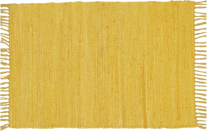 Cotton Rag Rug 24x36'' | 2x3' Multicolor Area Rug - Hand Woven, Washable & Reversible with Tassels - Perfect for Living Room, Kitchen, Entryway, or Bedroom (Solid Mustard)
