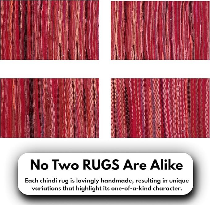 Cotton Hand Woven Chindi Rug 3x5 Feet - Red, Reversible Throw Indoor Decorative Carpet Ideal for Entryway, Kitchen, Bedroom | Pink Farmhouse Accent Soft Durable Outdoor Floor Rag Rugs for Nursery