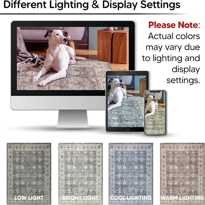 Keen Home Design 8x10 Rug - Machine Washable Area Rug with Non-Slip Backing, Ideal for Living Room, Dining Room, Bedroom - Vintage, Easy Clean, Durable, Low Pile Rug - (8' x 10')