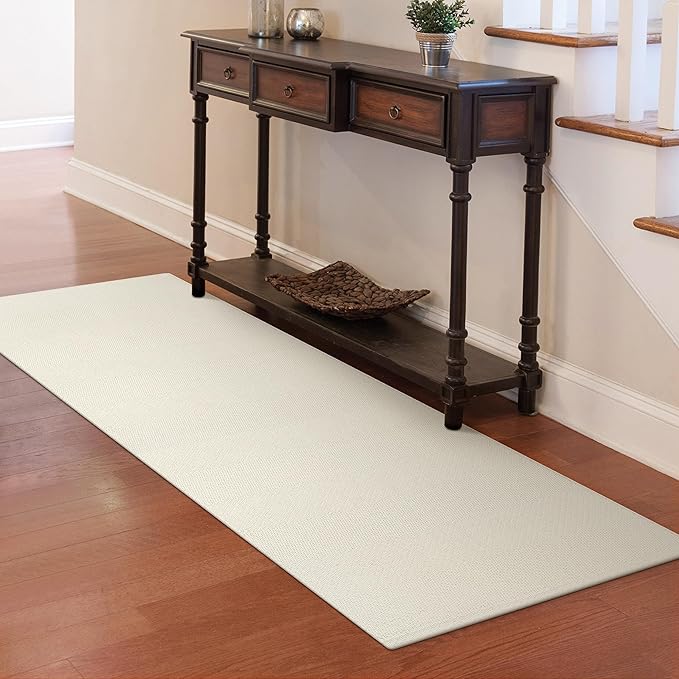 LEEVAN Hallway Runner Rug 2.6' x 8', Cream Braided Kitchen Runner, Washable Woven Reversible Bathroom Rug, Farmhouse Entryway Carpet, Low-Profile Floor Carpet for Doorway/Laundry Room/Bedroom
