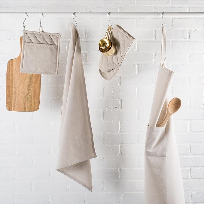 DII 100% Cotton Solid Chambray Kitchen Set, Potholders, Natural, 2 Piece