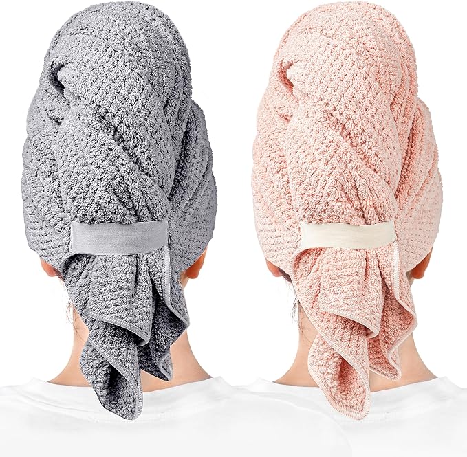 ROLSHOL 2 Packs Large Microfiber Hair Towels for Women, Super Absorbent & Quick Dry Hair Towel Wrap for Curly Hair Long & Short Hair- Anti-Frizz Hair Turbans for Wet Hair - 27.5''*39.4''