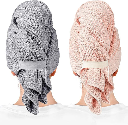 ROLSHOL 2 Packs Large Microfiber Hair Towels for Women, Super Absorbent & Quick Dry Hair Towel Wrap for Curly Hair Long & Short Hair- Anti-Frizz Hair Turbans for Wet Hair - 27.5''*39.4''