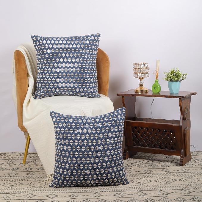Trade Star Set of 2 Handloomed 100% Cotton Pillow Covers – 20x20 Rustic Boho Cushion Cases for Farmhouse, Fall & Christmas Decor – Indoor/Outdoor Use