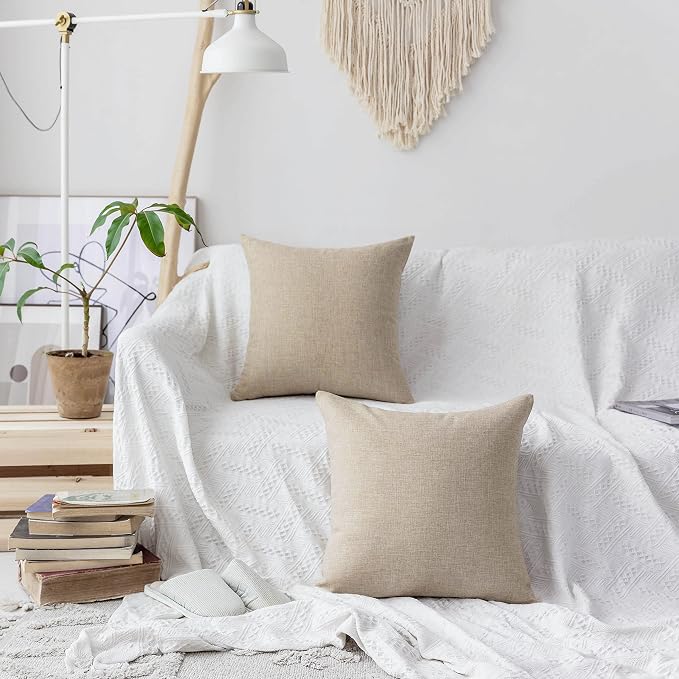 Home Brilliant Burlap Decorative Pillow Covers Throw Pillows for Couch, 22x22 inch, 55x55 cm, Light Linen
