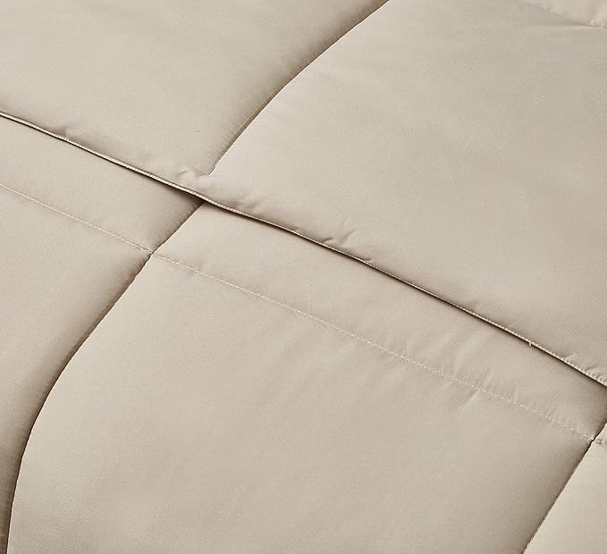 Blue Ridge Home Fashions Microfiber Light Weight Solid Down Alternative All Season Comforter - Hypoallergenic Polyester Fill, Full-Queen, Khaki