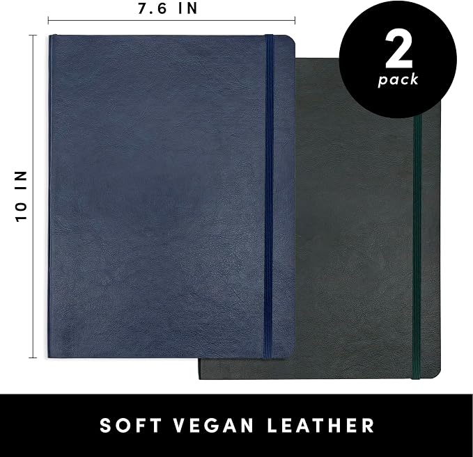 PAPERAGE 2-Pack Softcover Lined Journal Notebook (Navy & Dark Green), 176 Pages, Large B5 College Ruled Notebook, 7.6 inches x 10 inches - 100 GSM Thick Premium Paper, Leather Journal for Home, Work & School