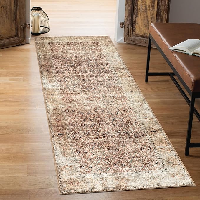 Keen Home Design 30"x120" Rug - Machine Washable Runner Rug with Non-Slip Backing, Ideal for Hallway, Entryway, Kitchen, Laundry Room - Vintage, Easy Clean, Durable, Low Pile - (2'6" x 10')
