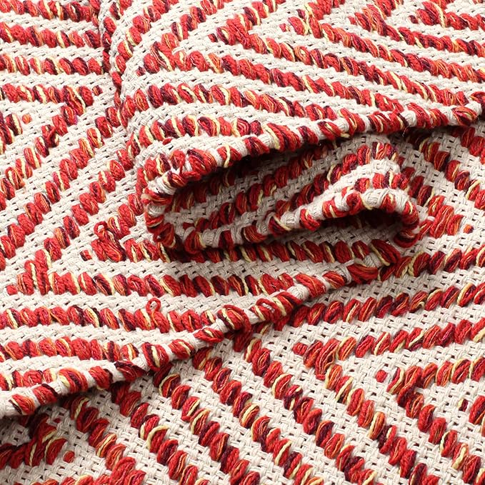 Cotton Chevron Hand Woven Area Rug 2x3 Feet - Red, Accent Soft Decorative Reversible Floor Throw Carpet Ideal for Entryway, Kitchen, Nursery | Small Durable Farmhouse Washable Home Space Décor Mat