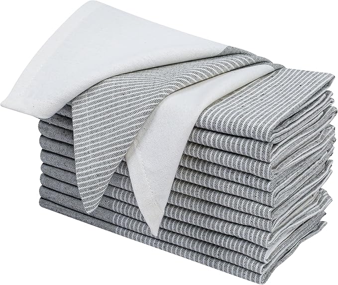 Ramanta Home Cloth Napkins Set of 12 18x18 Inches - Spring Basket Decor Block Striped Dinner Napkins for Easter Farmhouse Wedding, Washable Soft Cotton Durable Table Linen -Everyday Use - Dark Olive