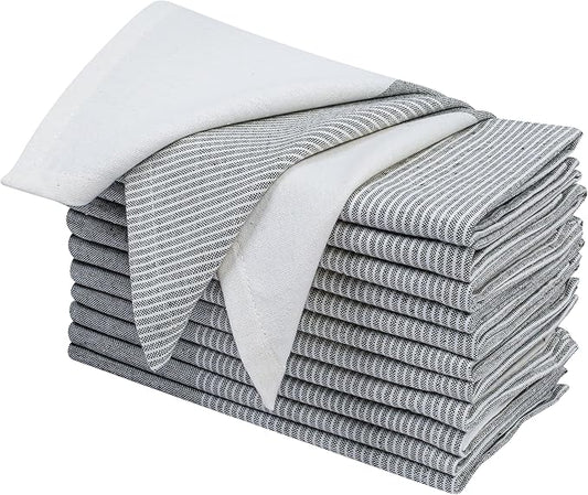 Ramanta Home Cloth Napkins Set of 12 18x18 Inches - Spring Basket Decor Block Striped Dinner Napkins for Easter Farmhouse Wedding, Washable Soft Cotton Durable Table Linen -Everyday Use - Dark Olive