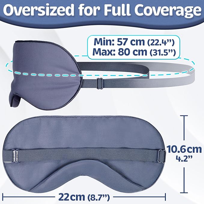 Sleep Mask - Navy Gray, 100% Viscose Derived from Bamboo - Lightweight Eye Mask with Adjustable Strap - Blackout Sleeping Blindfold for Women & Men - Comfortable Light Blocking Eye Cover