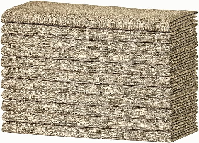 Mebakuk Cloth Napkins Set of 12, Premium 17 x 17 Inch Solid Washable Linen Style Napkins, Soft Table Napkin for Wedding Party Restaurant Dinner Parties (Mocha, Set of 12)