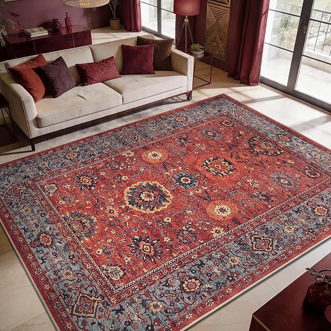Keen Home Design 10x14 Rug - Machine Washable Area Rug with Non-Slip Backing, Ideal for Living Room, Dining Room, Bedroom - Vintage, Easy Clean, Durable, Low Pile Rug - (9'7" x 14')